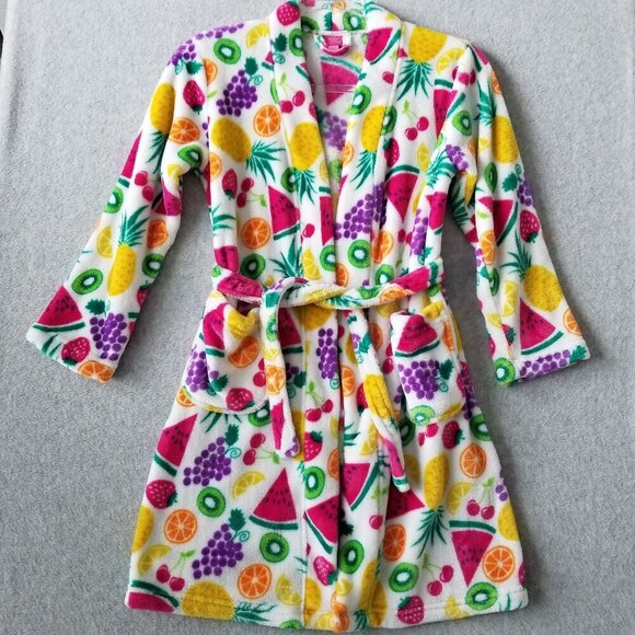 Childrens Size 7/8 Bath Robe Plush Soft Vibrant Fruit Whimsical Kawaii Pockets - Picture 1 of 11